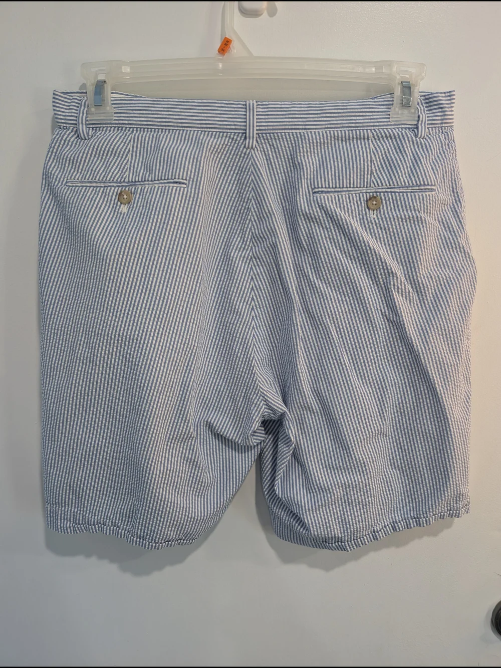 VTG Polo by Ralph Lauren Blue & White Seersucker Flat-Front Shorts 32 9